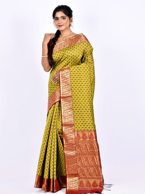 

AllSilks Woven Design Zari Cotton Saree, Green