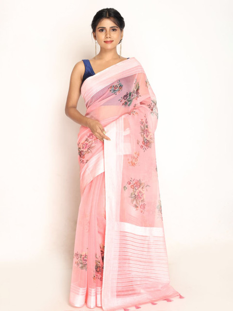 

AllSilks Floral Organza Saree, Pink