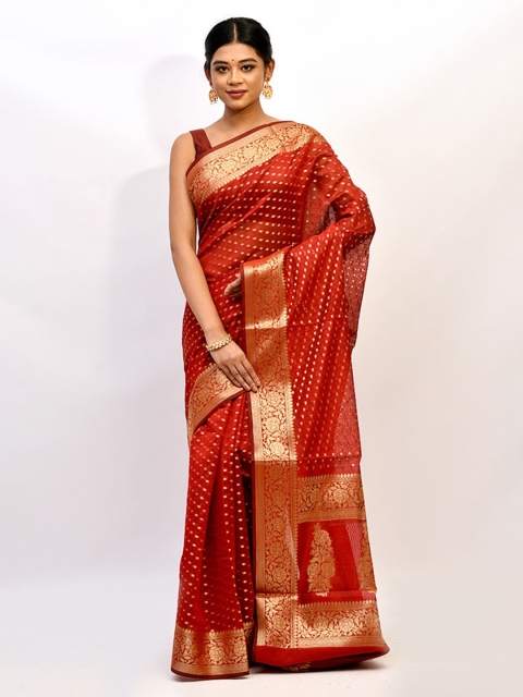 

AllSilks Ethnic Motifs Zari Silk Blend Saree, Red
