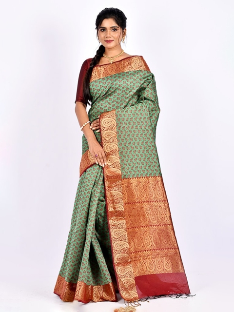 

AllSilks Floral Printed Saree, Green