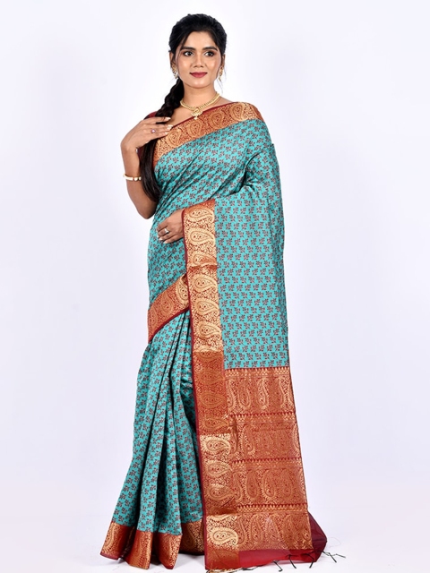 

AllSilks Floral Printed Saree, Sea green