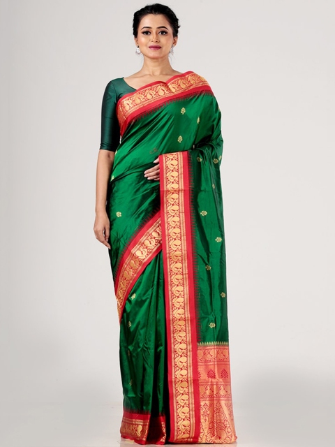 

AllSilks Motifs Zari Pure Silk Kanjeevaram Saree, Green