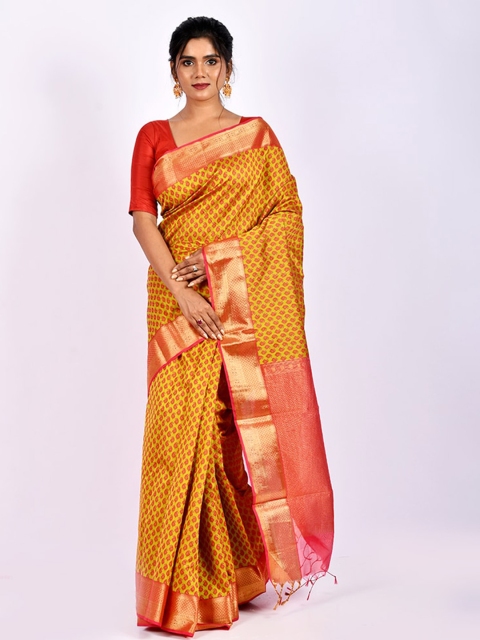 

AllSilks Paisley Printed Saree, Mustard