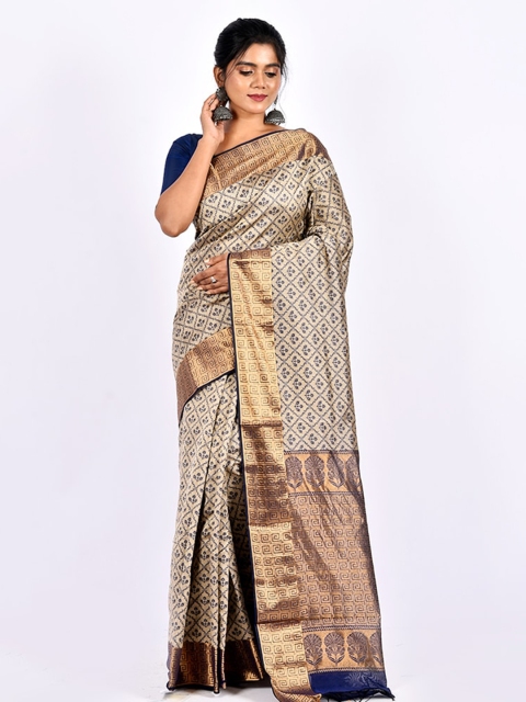 

AllSilks Floral Printed Cotton Saree, Cream