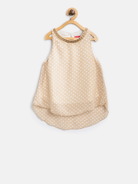 

Tiny Girl Girls Beige & Off-White Chiffon Printed A-Line Top