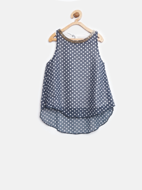 

Tiny Girl Girls Navy & Off-White Polka Dot Print A-Line Top, Navy blue