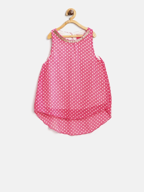 

Tiny Girl Girls Pink & White Chiffon Printed A-Line Top
