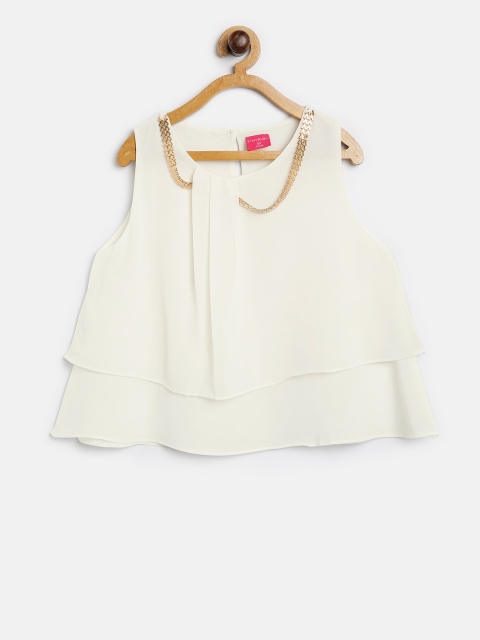 

Tiny Girl Girls Off-White Chiffon Solid Layered A-Line Top