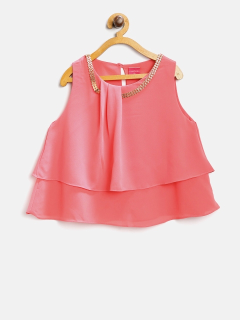 

Tiny Girl Girls Pink Chiffon Solid Layered A-Line Top