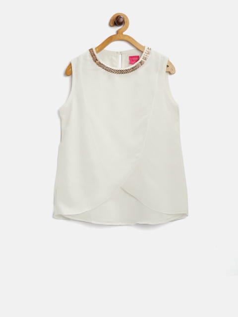 

Tiny Girl Girls Off-White Chiffon Solid Layered Styled Back Top
