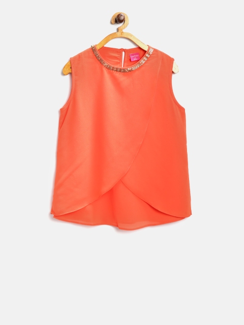 

Tiny Girl Girls Orange Chiffon Solid Layered Styled Back Top