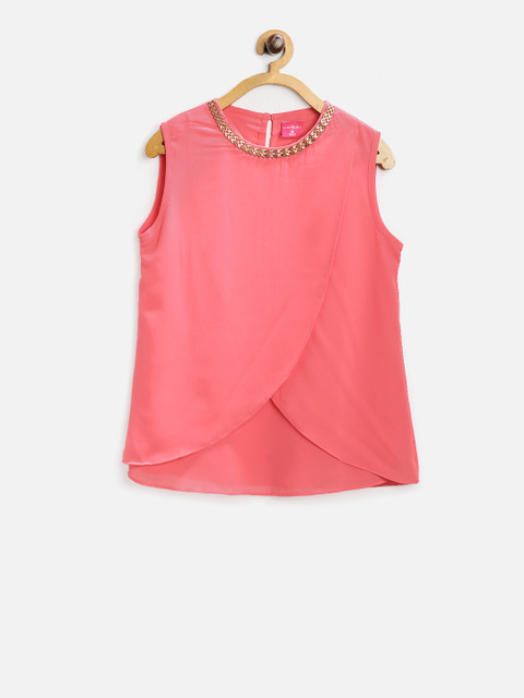 

Tiny Girl Girls Pink Chiffon Solid Layered Styled Back Top