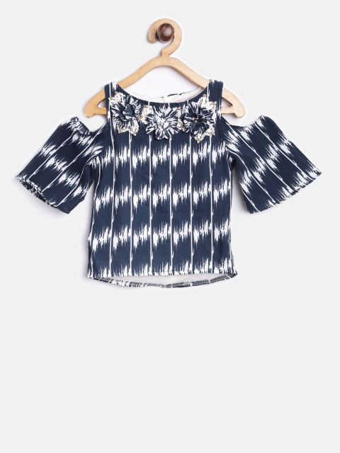 

Tiny Girl Girls Navy & White Printed Cold-Shoulder Top, Navy blue
