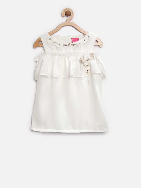 

Tiny Girl Girls Off-White Solid Cold-Shoulder Top