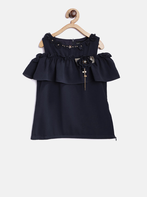 

Tiny Girl Girls Navy Solid Cold-Shoulder Top, Navy blue
