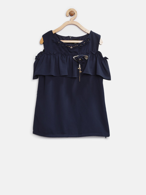 

Tiny Girl Navy Blue Solid Layered Top
