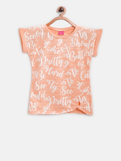 

Tiny Girl Peach-Coloured Printed Top