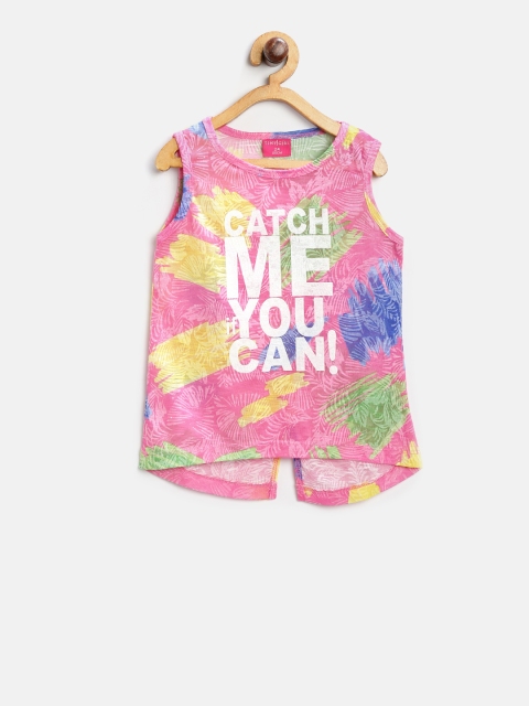 

Tiny Girl Pink Printed Styled Back Top