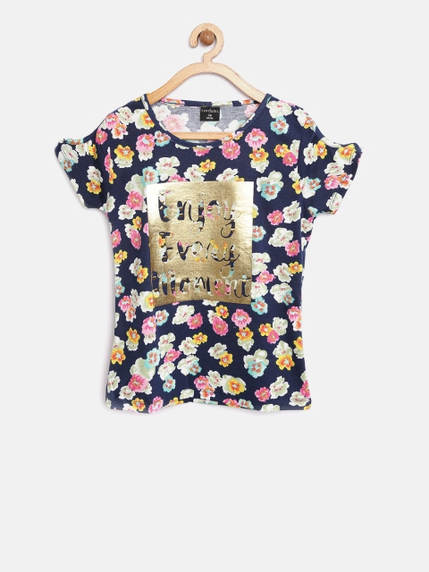 

Tiny Girl Girls Navy & Pink Floral Print Cold Shoulder Top, Navy blue