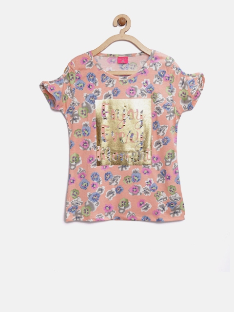 

Tiny Girl Peach-Coloured Printed Top
