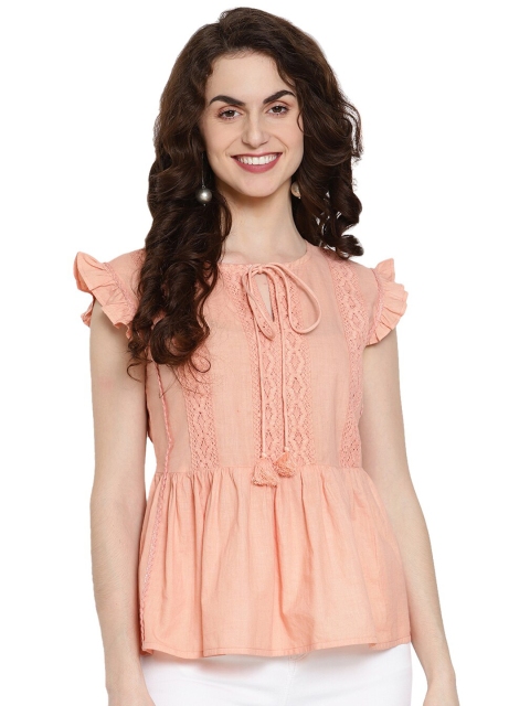 

VANCA ECO Pink Tie-Up Neck Peplum Top