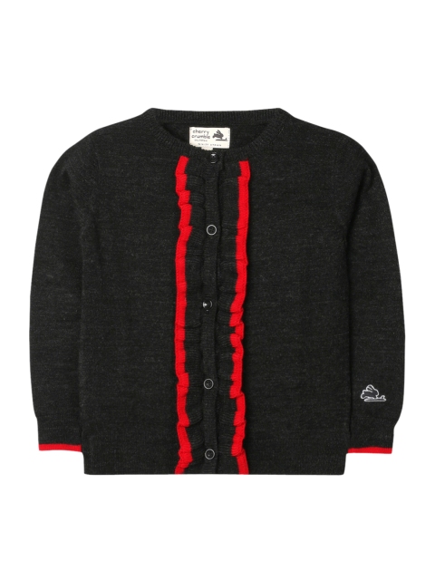 

Cherry Crumble Girls Charcoal Grey Solid Cardigan