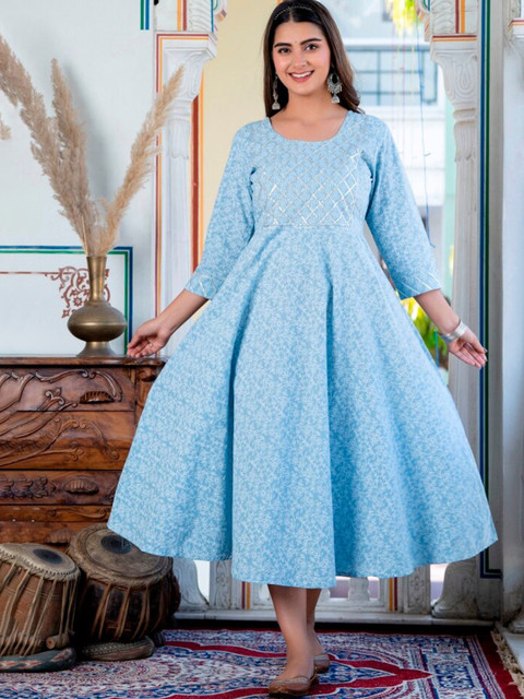 

Fusion Threads Women Blue Geometric Printed Pastels Kurta