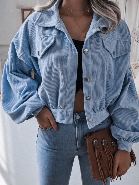 

BoStreet Women Blue Crop Denim Jacket