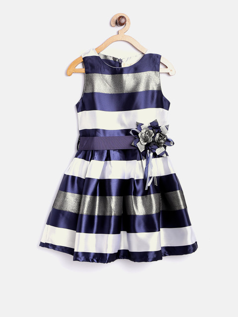 

Tiny Girl Navy Blue & White Striped Fit & Flare Dress