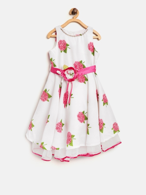 

Tiny Girl White & Pink Floral Print A-Line Dress