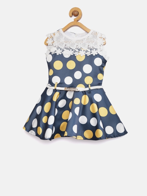 

Tiny Girl Girls Navy & White Polka Dot Print Fit & Flare Dress, Navy blue