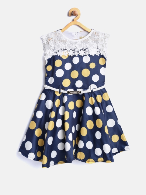 

Tiny Girl Navy & Yellow Printed Fit & Flare Dress, Navy blue