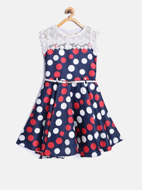 

Tiny Girl Navy & Red Printed Fit & Flare Dress, Navy blue