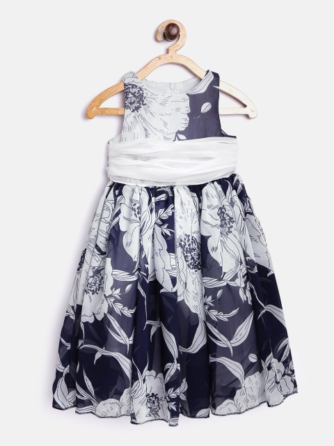 

Tiny Girl Girls Navy Blue & White Floral Print Fit & Flare Dress