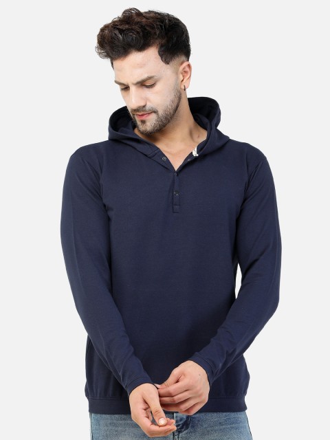 

COLVYNHARRIS JEANS Men Navy Blue Hooded Pullover