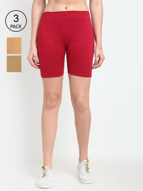 

GRACIT Women Pack of 3 Sports Shorts, Beige