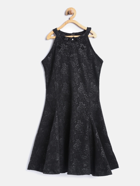 

Tiny Girl Girls Black Self Design Fit & Flare Dress