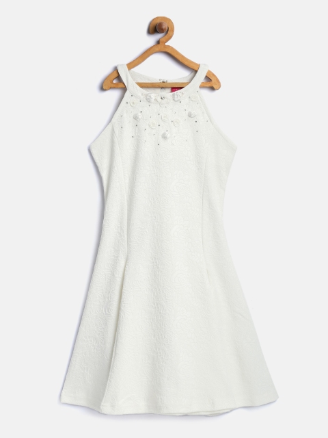

Tiny Girl Girls Off-White Self Design Fit & Flare Dress
