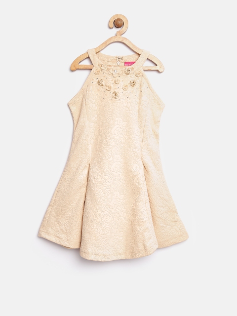 

Tiny Girl Girls Beige Self-Design Embellished Fit & Flare Dress