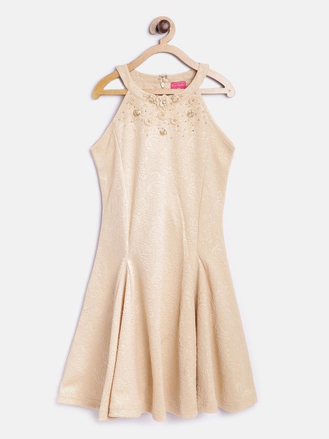 

Tiny Girl Beige Self-Design Fit & Flare Dress