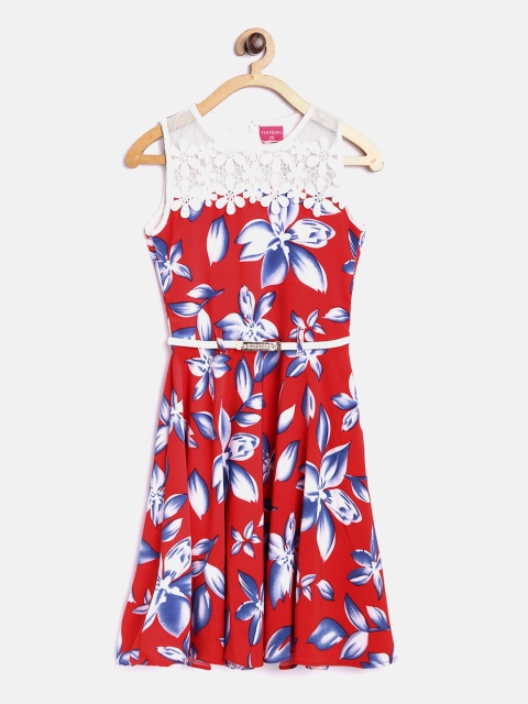 

Tiny Girl Red Floral Print Fit & Flare Dress
