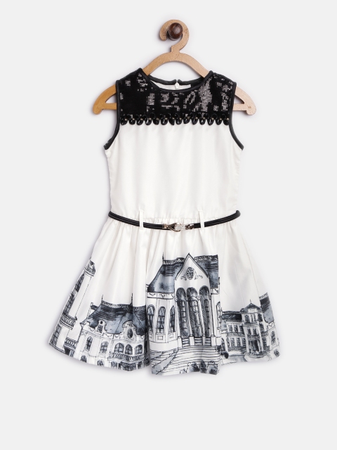 

Tiny Girl Girls White & Grey Printed Fit & Flared Dress, Off white