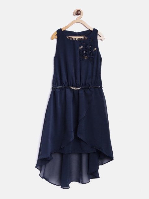 

Tiny Girl Girls Navy Solid Layered High-Low Fit & Flare Dress, Navy blue