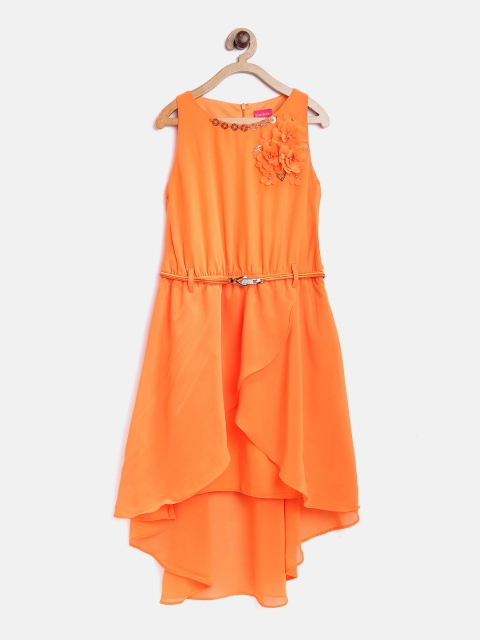 

Tiny Girl Girls Orange Solid Layered High-Low Fit & Flare Dress