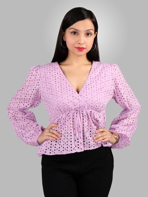 

The Label Bar Women Lavender Schiffli Peplum Top