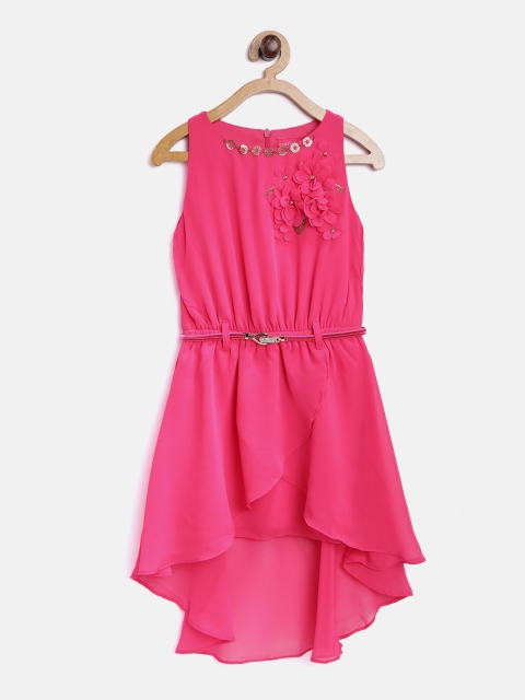 

Tiny Girl Girls Pink Solid Layered High-Low Fit & Flare Dress