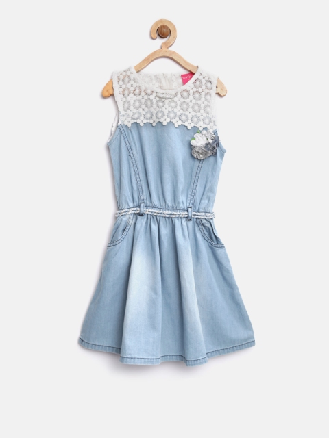 

Tiny Girl Girls Blue Solid Faded Denim A-Line Dress