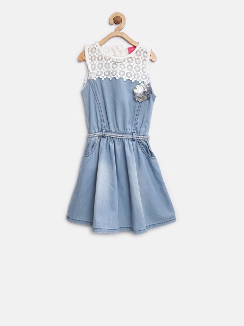 

Tiny Girl Girls Blue Solid Faded Denim A-Line Dress