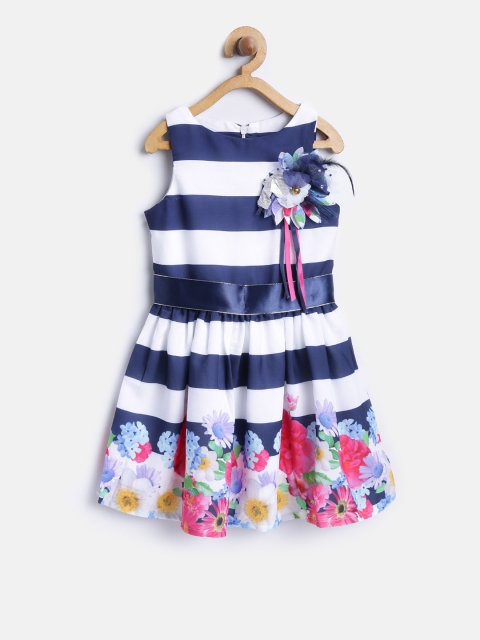 

Tiny Girl Navy & White Striped Fit & Flare Dress, Navy blue