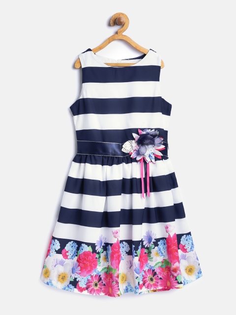 

Tiny Girl Girls Navy & White Striped Fit & Flare Dress, Navy blue